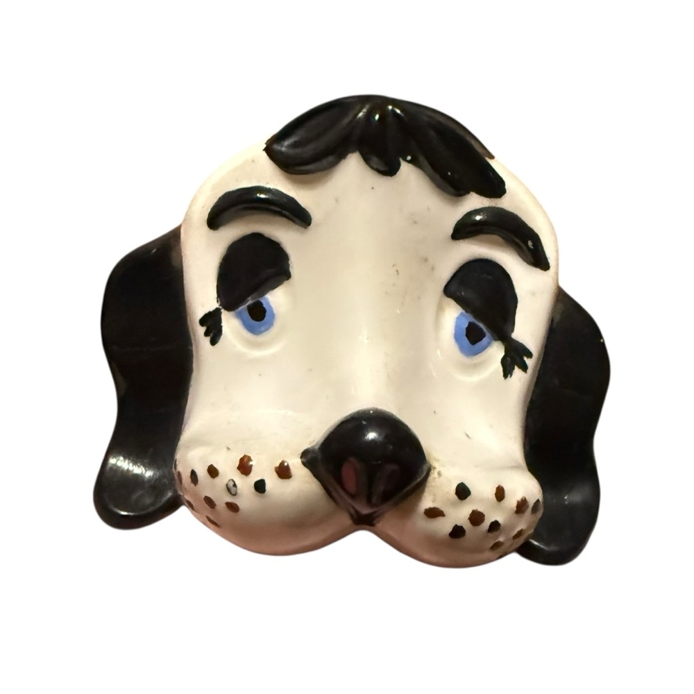 Vintage Arnels Ceramic Dog Eyeglass Holder Stand Hound Droopy Black & White